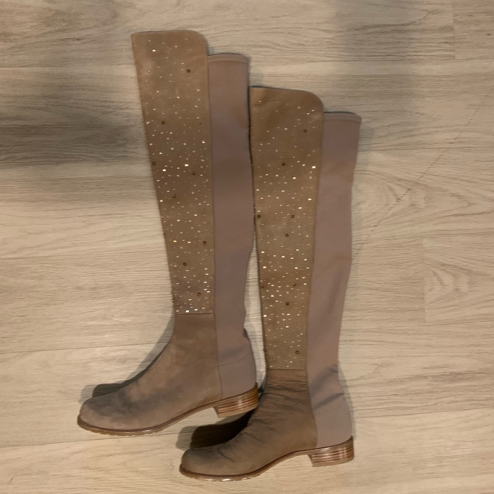 Stuart Weitzman 5050 studded suede tan otk size 10
